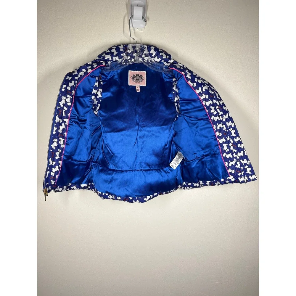 Juicy Couture Girls Puffer Vest Large Blue Scottie Dog Peplum Down Y2K Preppy